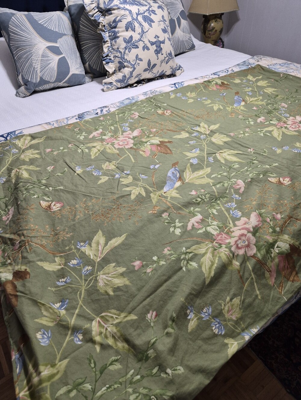 Pottery Barn Sylvie Bird Twin Size 65 X 83 Green Cotton Duvet Cover